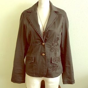 Unique, Eye-Catching Embroidered Jacket in Olive